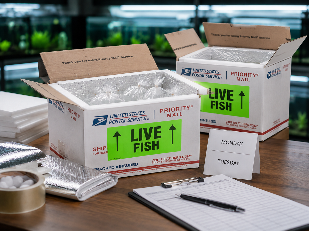 Colorful betta fish prepared for safe shipping