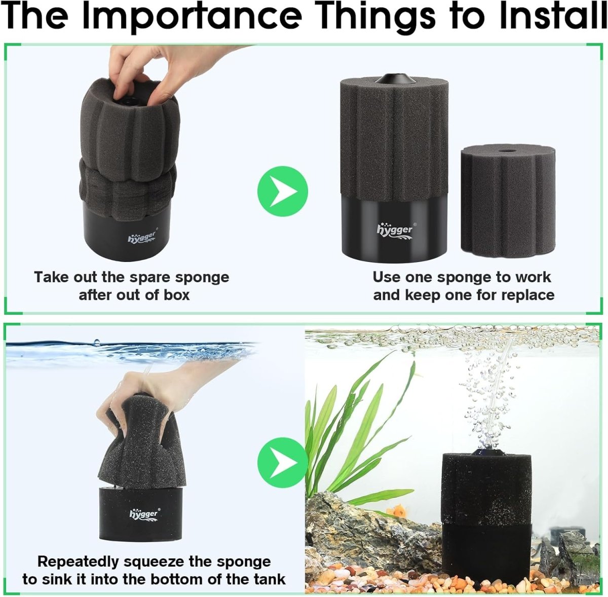 Aquarium Sponge Filter 5 - 20 Gallon Small Fish Tank Filter for Turtle Breeding Fry Shrimp Snails Betta Air - Powered Filter with Reusable Biochemical Ball Spare Sponge Foam Filter