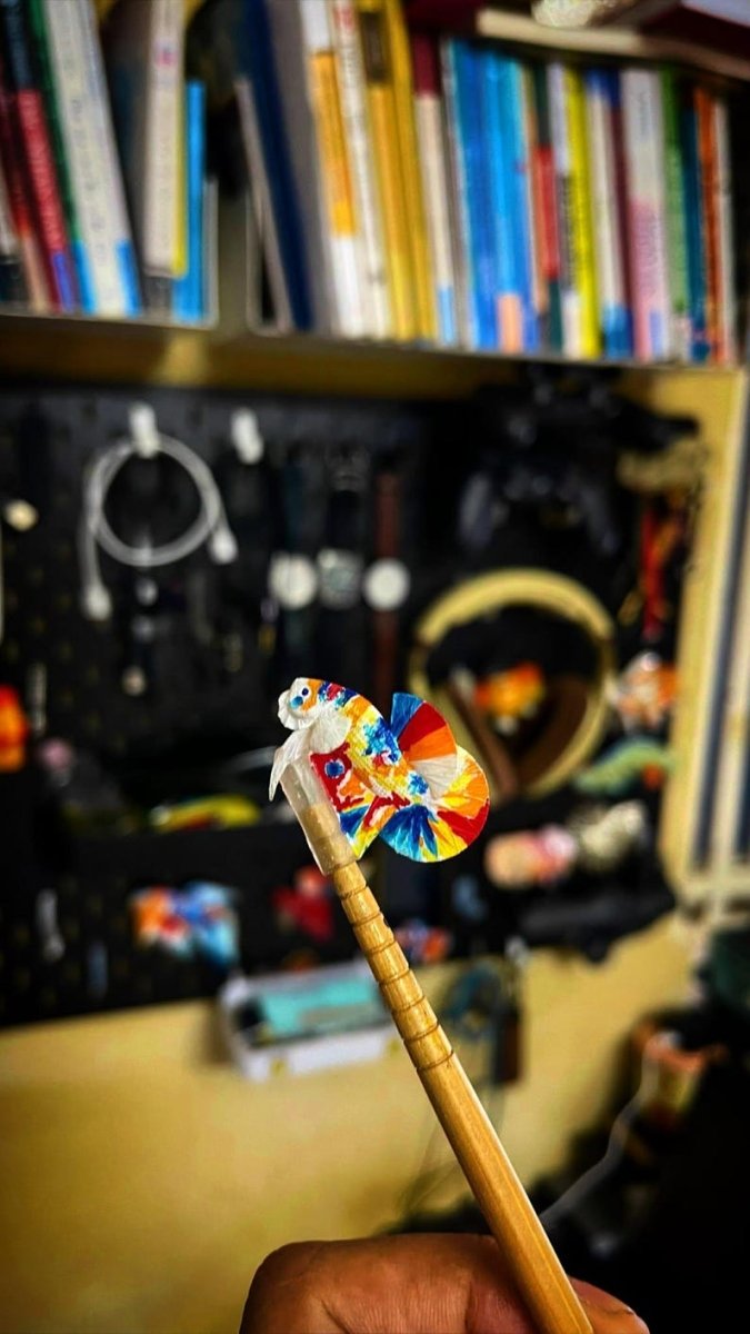 Betta Fish Flare Stick | Hand-Painted 3D Printed Betta Exercise Toy | Aquarium Enrichment for Betta Fish Care & Health