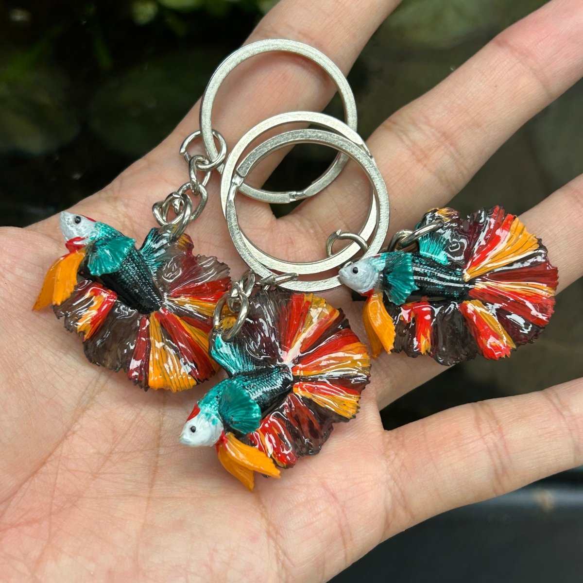 Betta Fish Keychain — Multicolor Halfmoon Resin Charm