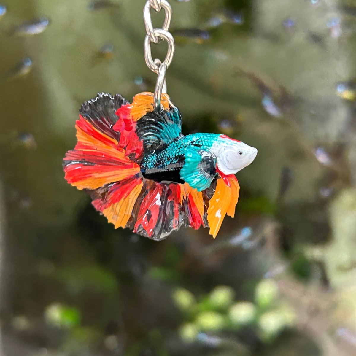 Betta Fish Keychain — Multicolor Halfmoon Resin Charm