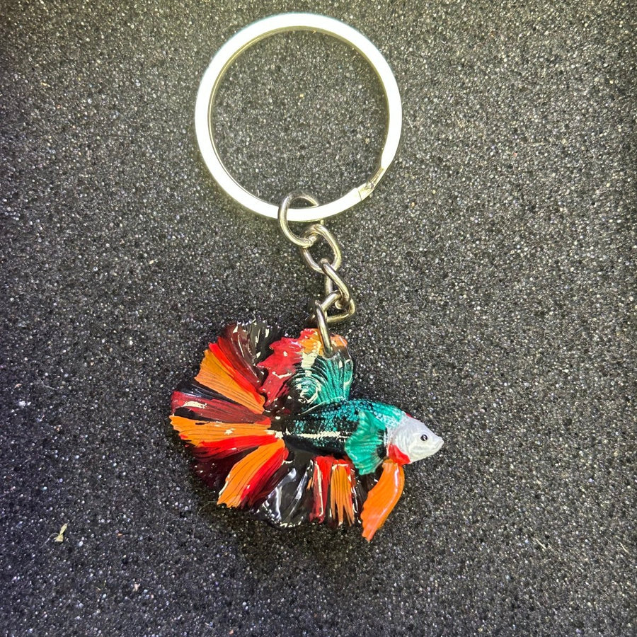 Betta Fish Keychain — Multicolor Halfmoon Resin Charm Accessories accessories