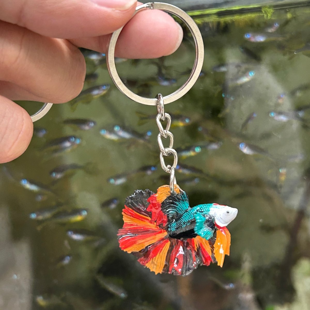 Betta Fish Keychain — Multicolor Halfmoon Resin Charm