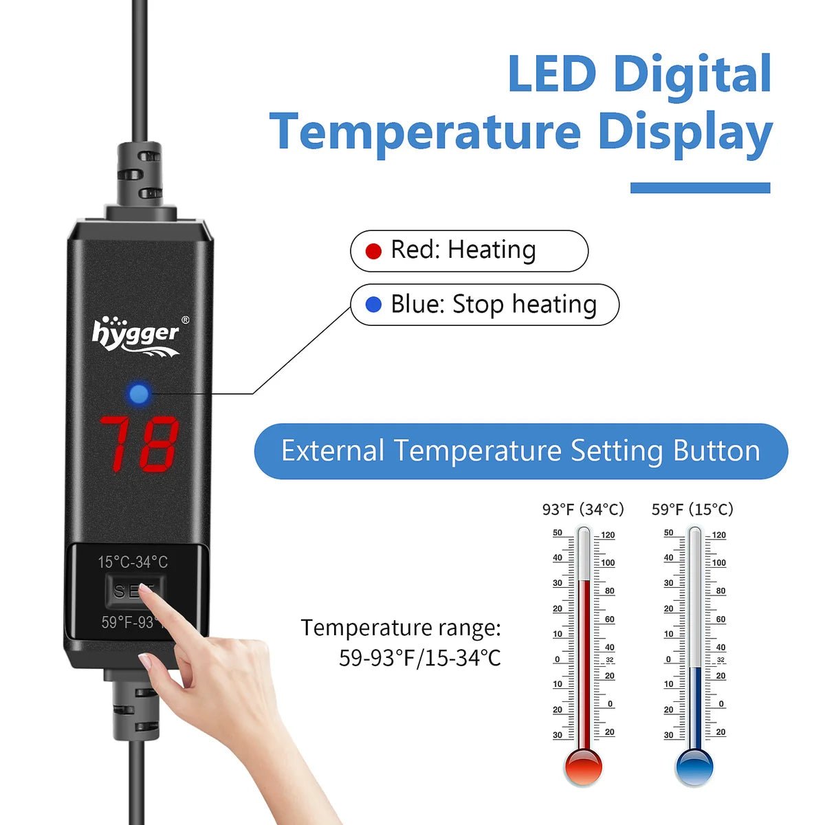 Hygger Mini Pro Aquarium Heater 10W | Submersible Nano Tank Heater with LED Display Aquarium Heater 10W 10W